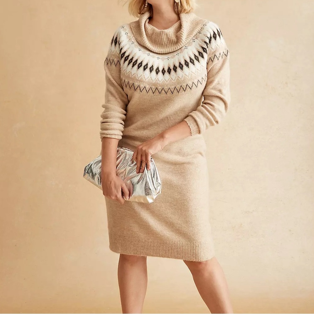 Lane Bryant - Lurex Fair Isle Sweater Dress - color oatmeal - size 18/20 item 46